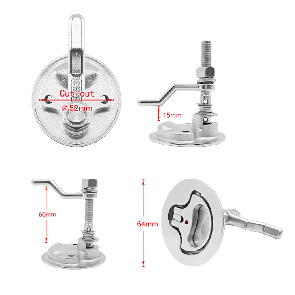 2 inch 52mm Boat 316 Stainless Steel Flush Mount Pull Hatch Cam Latch Lift Handle with Back Plate, Silver