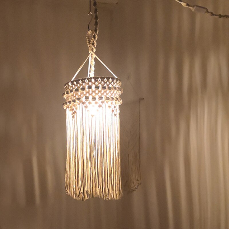 Nordic Stijl Katoenen Touw Hand-Gebreide Kwastje Lampenkap Tapestry Macrame Opknoping Lamp Decoratie Voor Woonkamer
