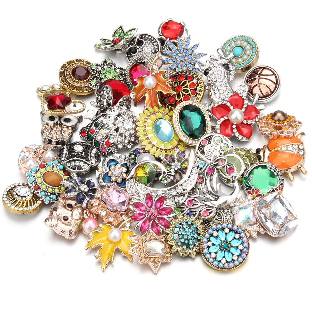 10 pz/lotto all'ingrosso Snap gioielli MIX metallo scatta strass fiore 18mm bottoni a pressione misura in pelle Snap braccialetto del braccialetto: gold-silver (MIX)