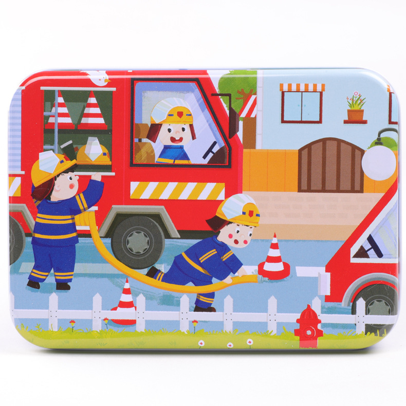 120 Stuks Houten Puzzel Cartoon Speelgoed 3D Hout Puzzel Met Ijzeren Doos Pakket Puzzel Kind Verbeteren Logisch Denkvermogen speelgoed