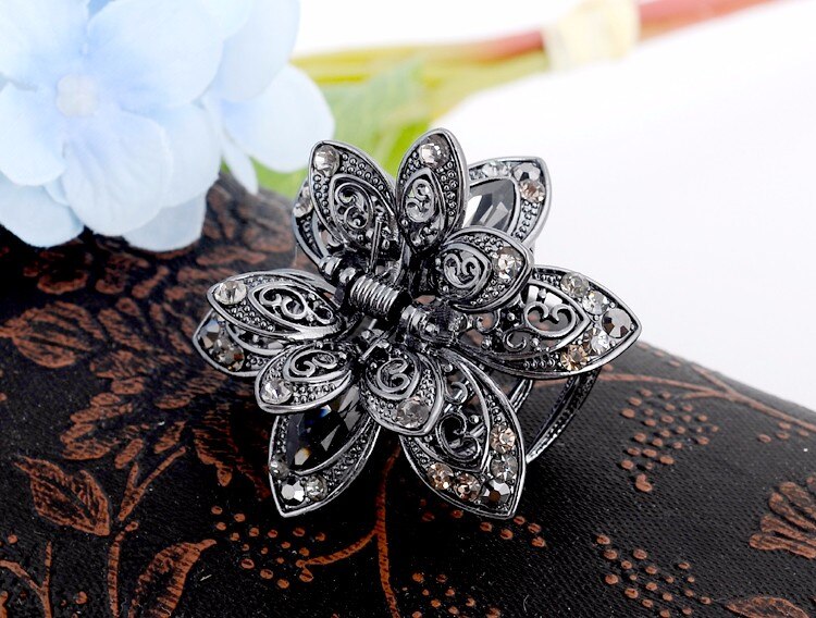 Vintage fleur cristal cheveux griffes pince strass épingle à cheveux cheveux bijoux charme cheveux accessoires pour les femmes: gray