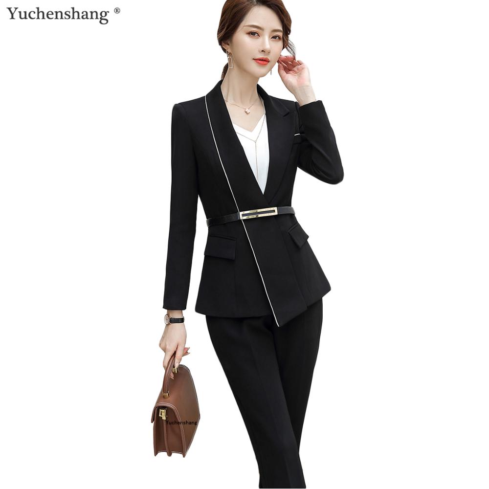 Vrouwen Zwart Wit broek pak winter S-5XL mode Chinese Stijl voor hotel vliegtuig werk Vrouwen pak blazer En Broek sets