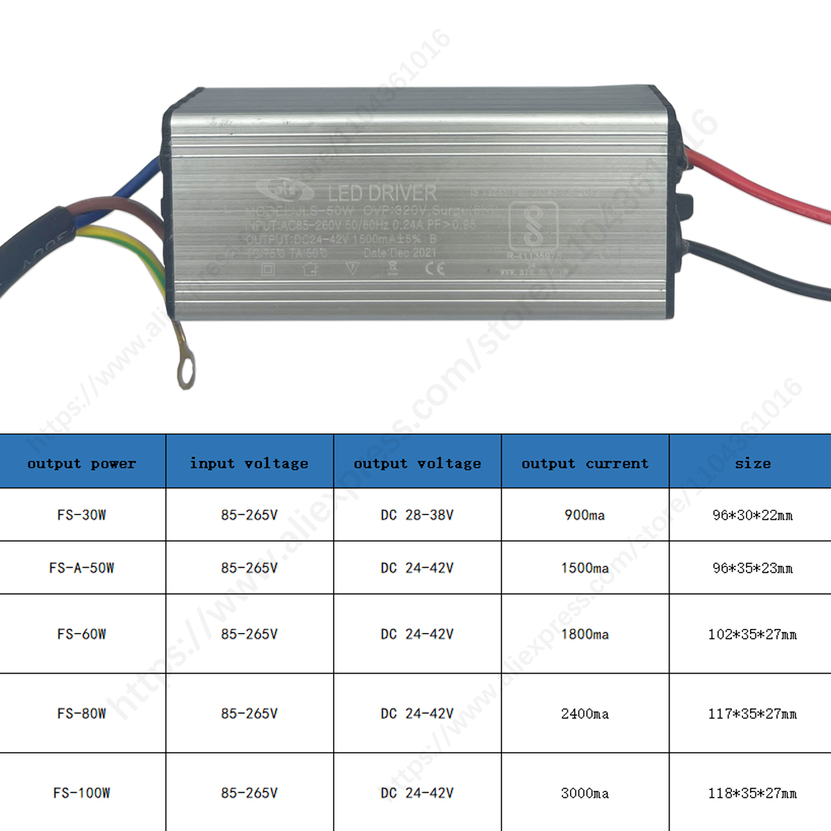 30W 50W 60W 80W 100W bez migotania wodoodporny sterownik doprowadziło stałe napięcie DC24-42V zasilacz AC85-265V transformatory oświetleniowe