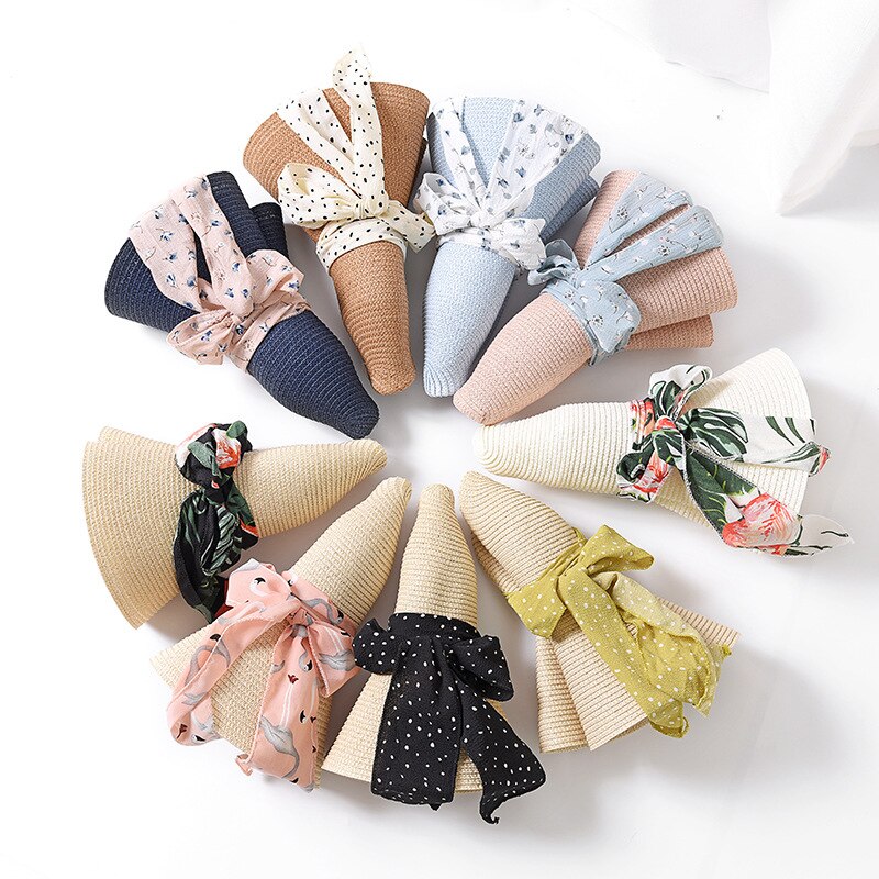 USPOP -chapeaux de soleil pour femmes, chapeau en paille, fait à la main, chapeau de plage à large bord, avec nœud papillon, ombre anti uv, été décontracté