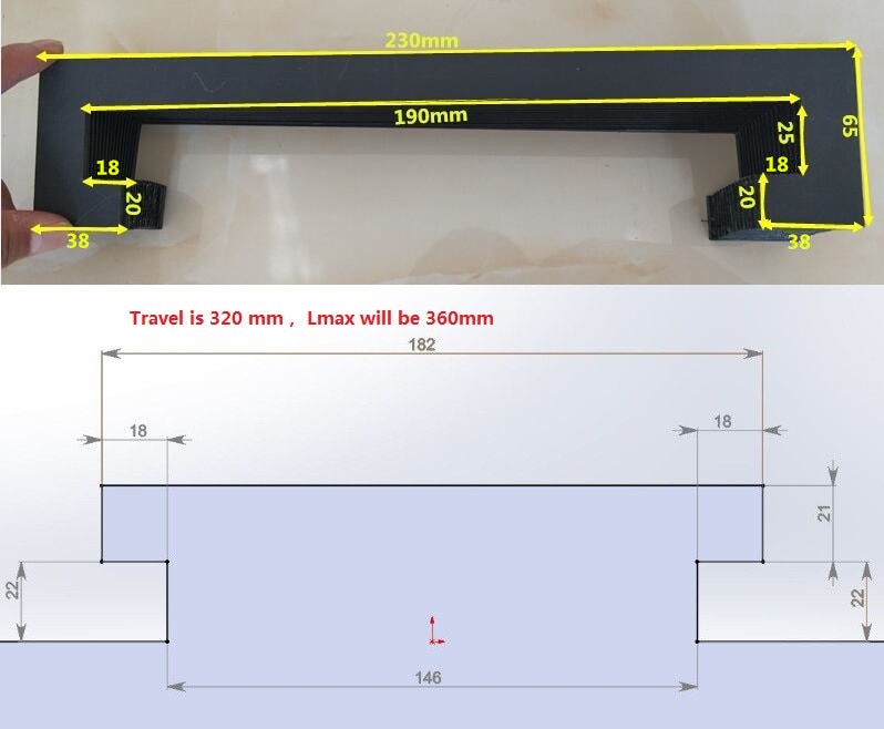 T2 flexible accordion cover for vertical guides , 230 mm x 65 mm x Lmax 360 mm