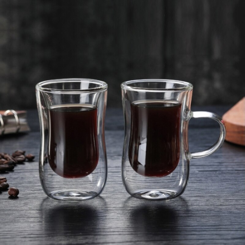 80 Ml Double Bottom Glasses for Coffee and Tea Mugs Coffee Mugs and Cups Milk Glass for Drinks Shot Glass with Handle
