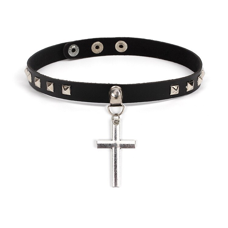 2021 styl Harajuku czarny punkowy Choker Choker damski geometryczny miłość skóra ciemny czarny naszyjnik obojczyka z pałąkiem na kark: Black-7
