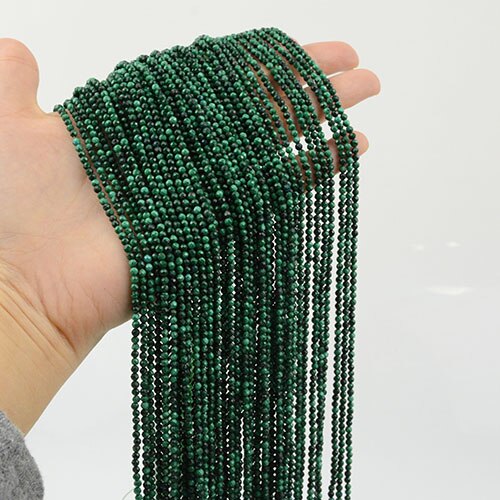 Natural Semi Precious Stone Faceted Round Beads 3mm-3.5mm: Malachite