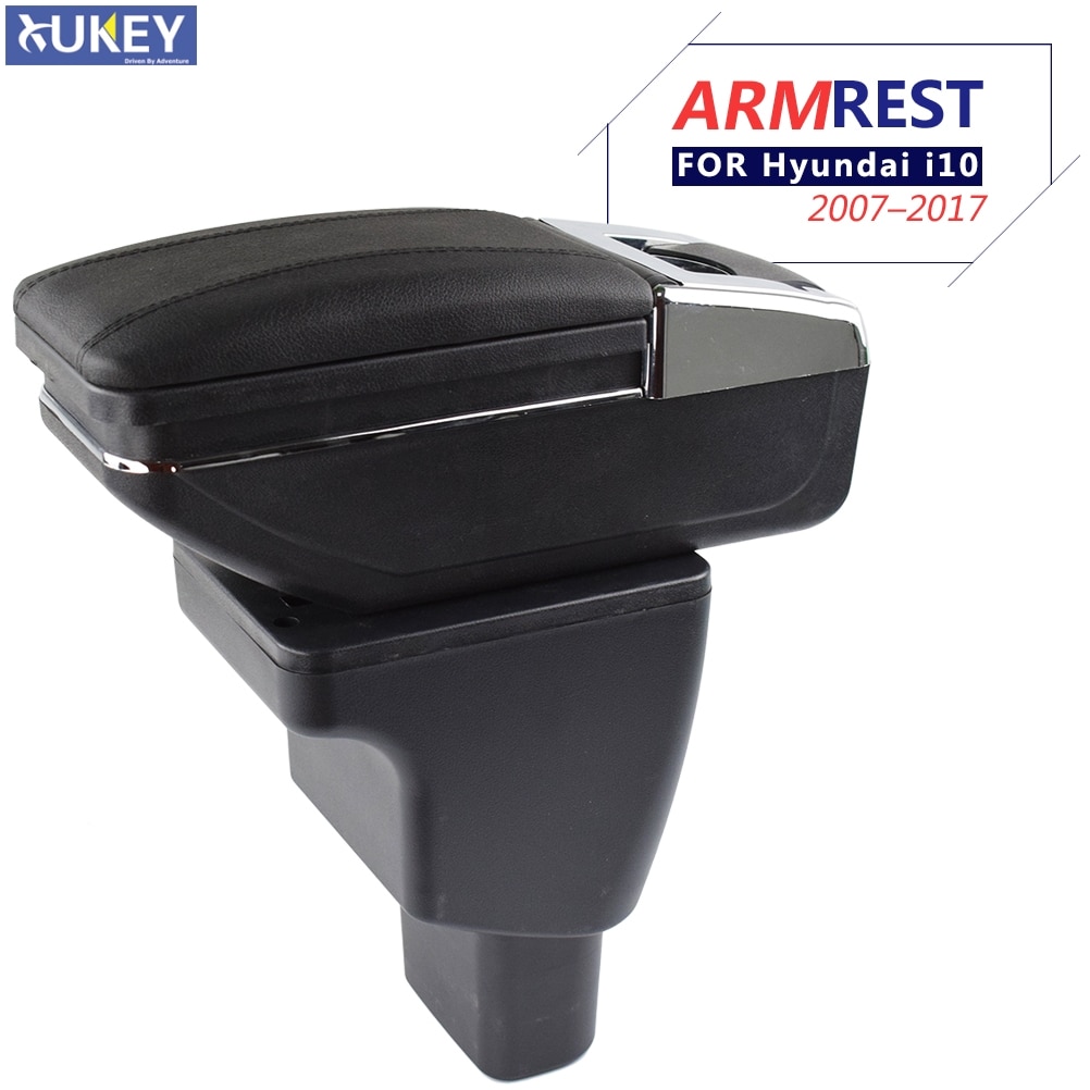 Voor Hyundai I10 2007 - Opbergdoos Armsteun Inhoud Arm Rest Draaibare Zwart Lederen Asbak