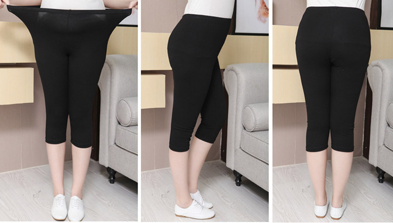 Gespannen Leggings Plus Size 8XL Vrouwen Slanke Kalf-Lengte Leggings Skinny Capri Zomer Broek Zwart Grijs RUHDFS10