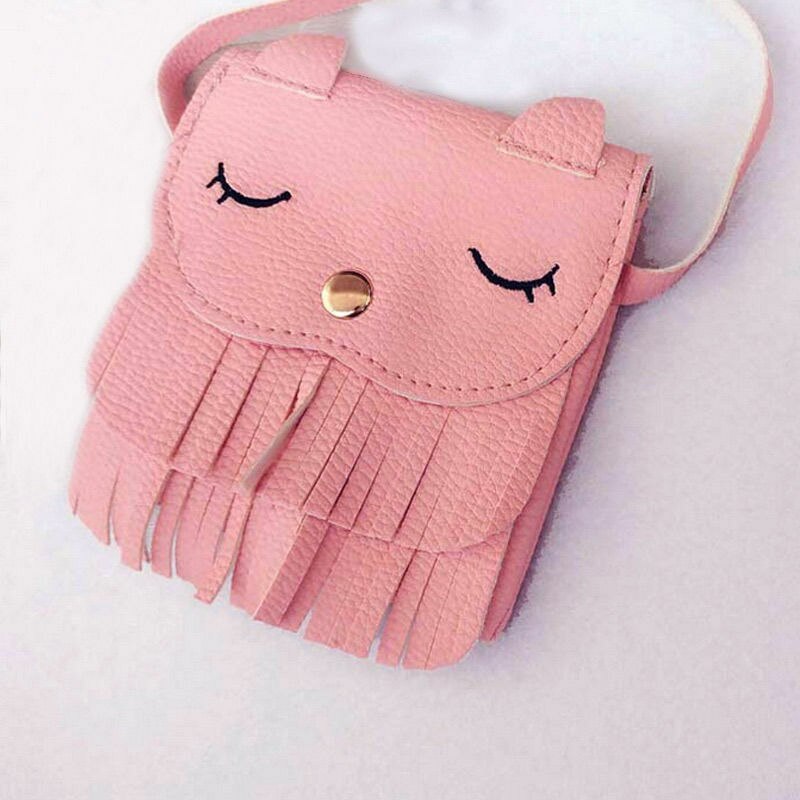 Børn piger pink pu læder kvast lille sød kat skulder messenger taske punge sød søde solide vandtætte mønt punge