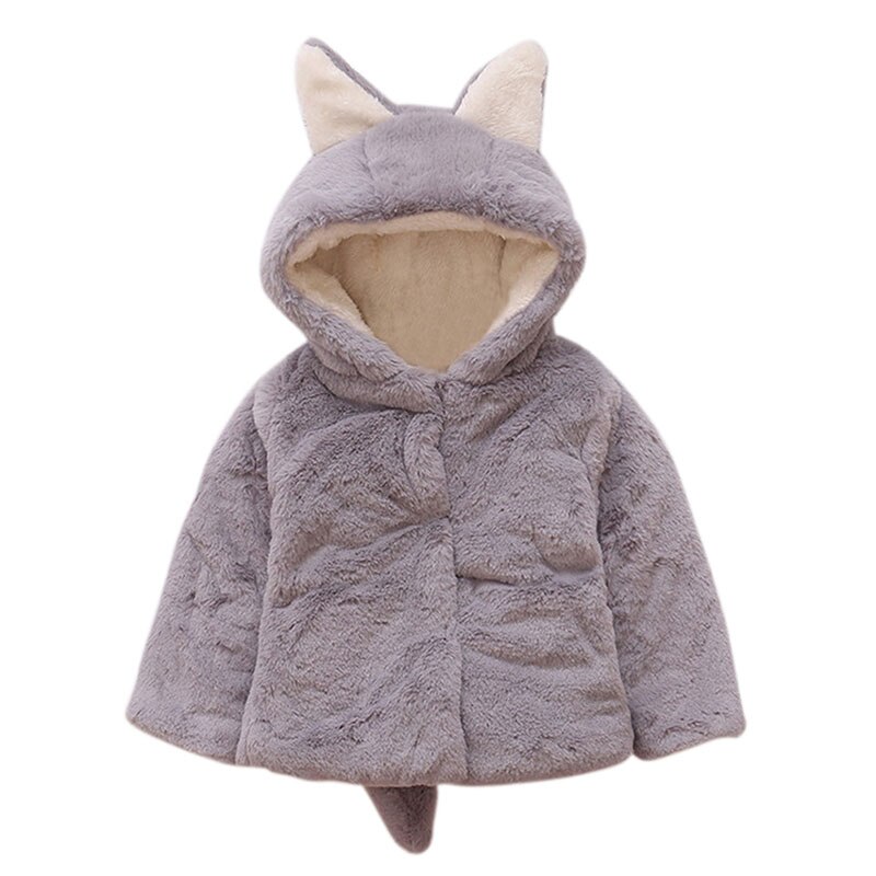 Baby Girl Hoodie Coats Winter Children Kids Warm Cotton Blend Clothes Cute Ears Infant Toddler Jacket Outerwear Clothing 0-3T: Gray / S
