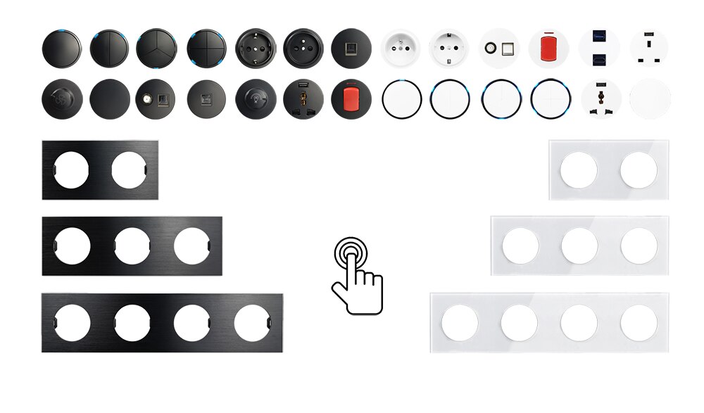 Wallpad  l6 diy sort femdobbelt 5 bande ramme børstet aluminium metalplade for vægkontakt socket frie kombination , 430*86mm