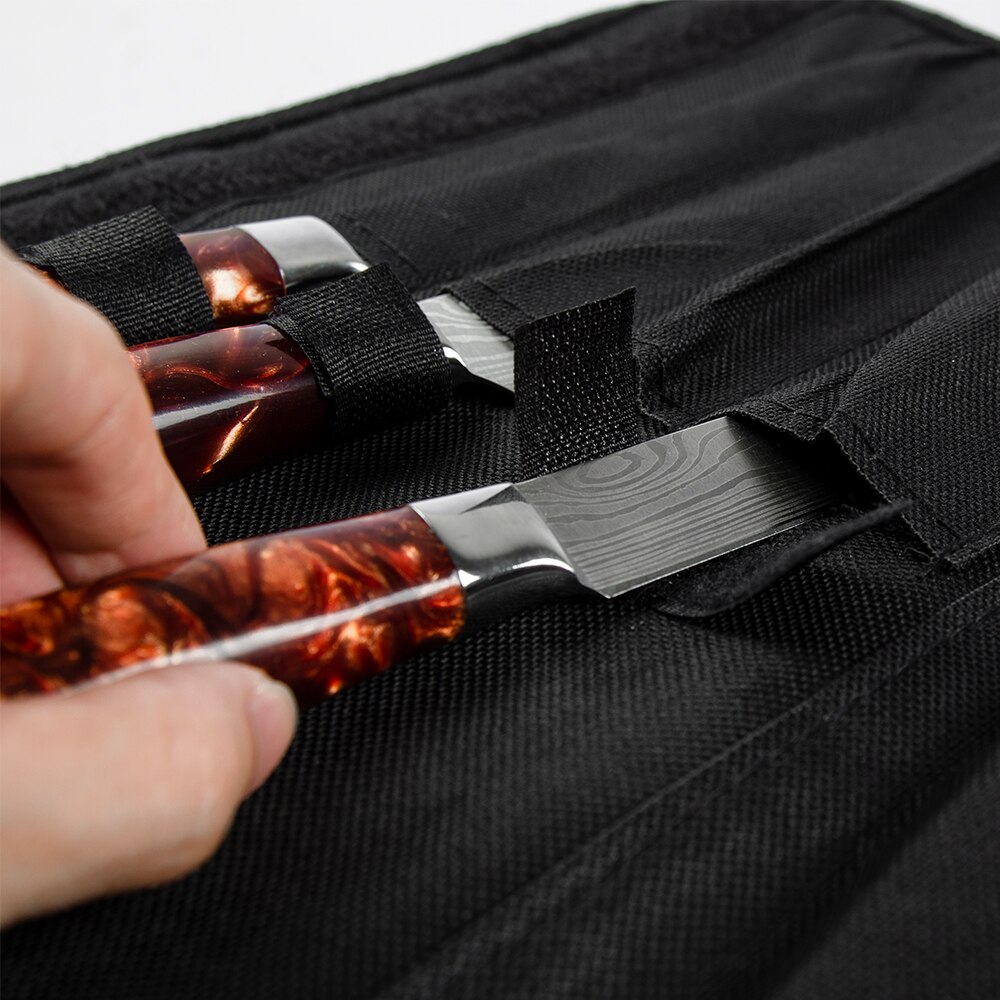 Chefs Knife Bag 5pcs Black Durable Nylon Kitchen Knives Set Storage Roll Bag