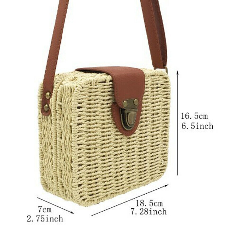 Bolsa de palha rattan feminina, nova bolsa quadrada de palha trançada para mulheres, transversal, praia, bolsa de verão, bolsa de mensageiro, imperdível