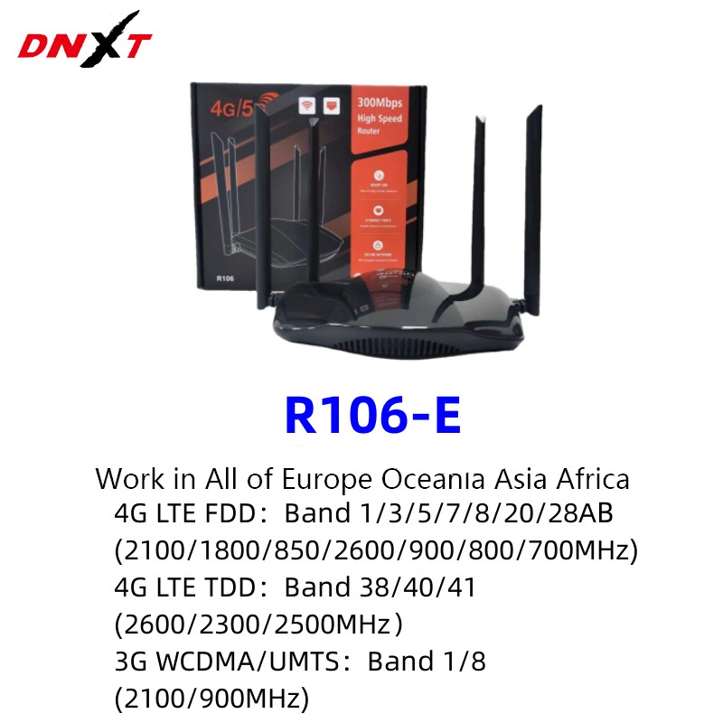 DNXT 4G LTE CPE Hotspot WiFi Router Laptop Broadband 3 Ports Modem 5g Mifi Sim Card With 4 Antenna Portable Network: Eu plug