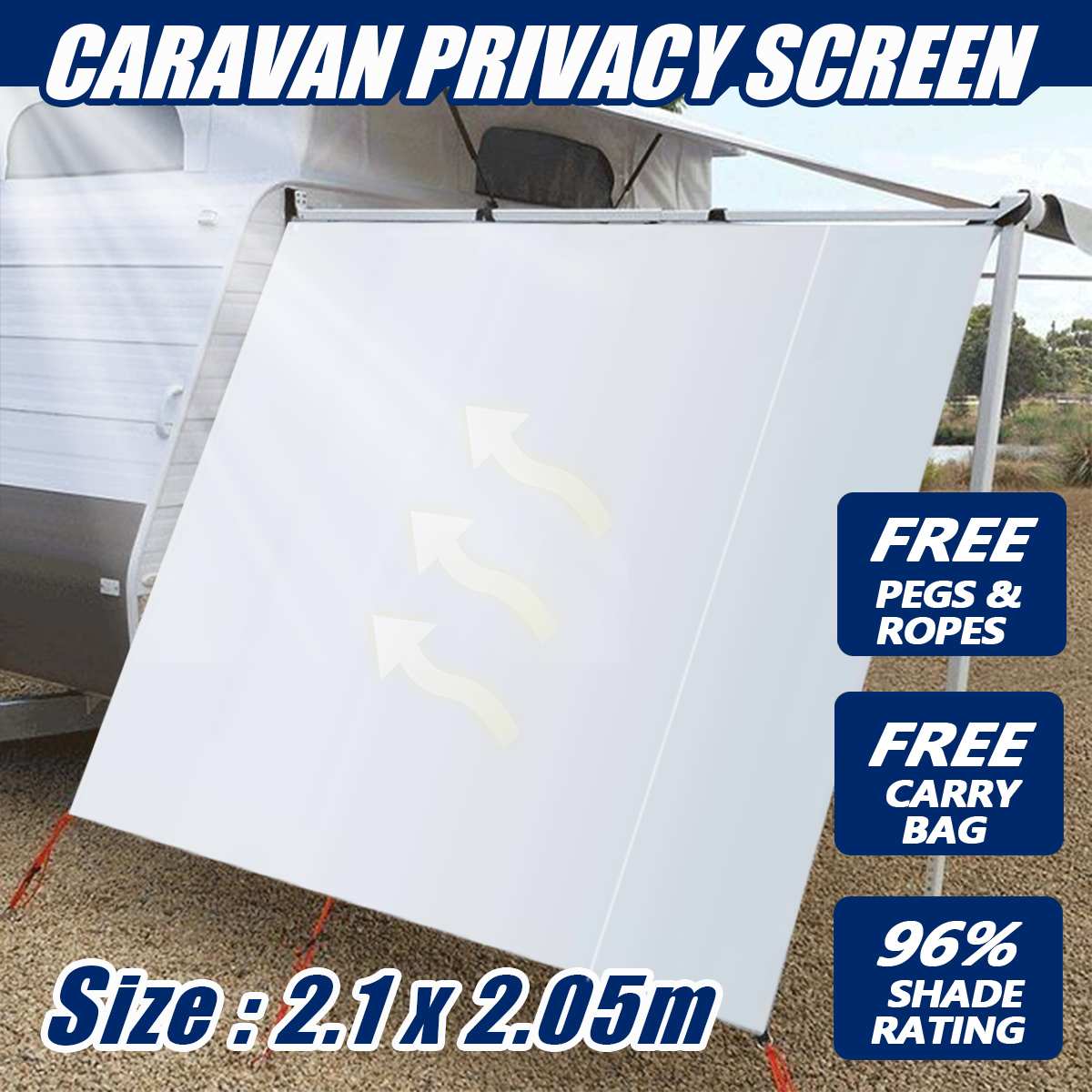 2x2.05M Privacy Screen Sun Shade Sunscreen Waterproof Tent Shade Ultralight Awning Sunshade Roll Out Awning for Caravan Trucks