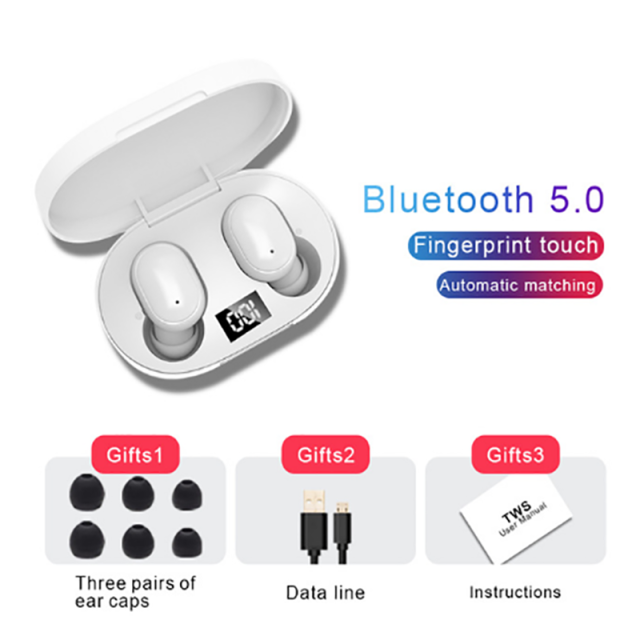 E6s Bluetooth 5.0 Koptelefoon Draadloze In-Ear Sport Oordopjes Stereo Headset Met Microfoon Opladen Doos Voor Xiaomi Apple Samsung huawei: white