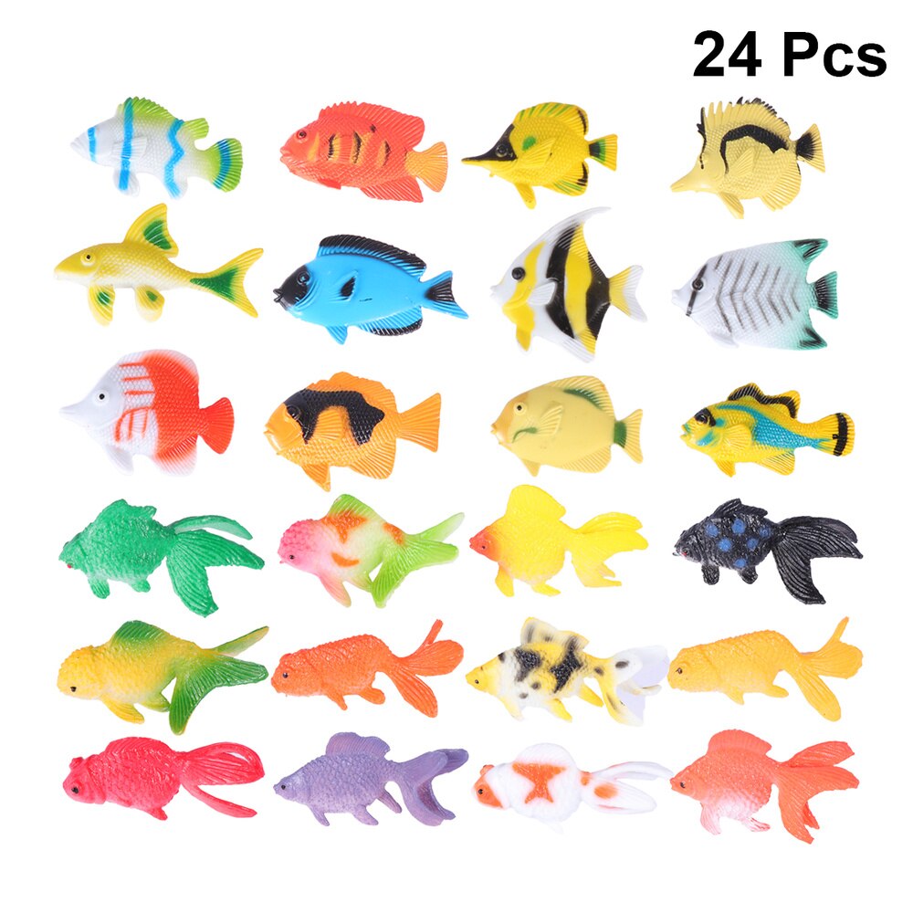 24Pcs Vis Modellen Simulatie Mariene Organismen Speelgoed Voorschoolse Kids Educatief Speelgoed (12 Stuks Tropische Vis En 12 Stuks goudvis)
