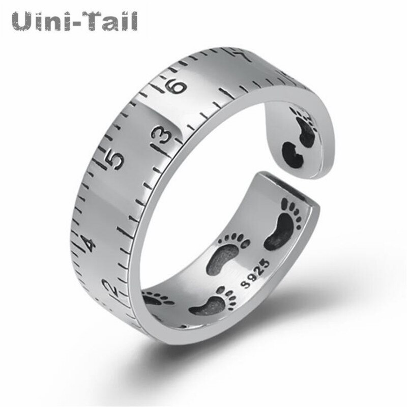 Uini-tail-anillo abierto de Plata de Ley 925 con regla digital, joyería de creativa