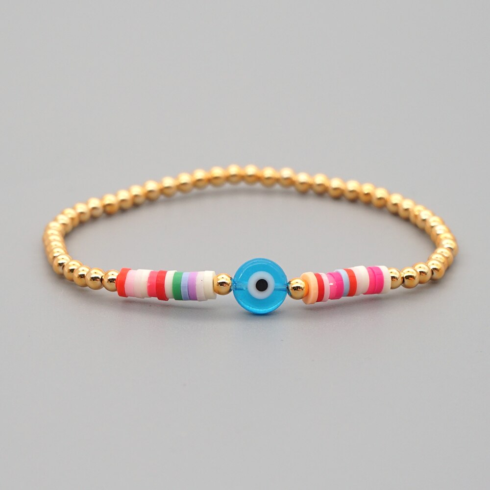 Go2Boho Turkish Evil Eye Bracelet for Women Heishi Bracelets Pulseras Greek Eye Jewelry Gold Color Beaded Braclet