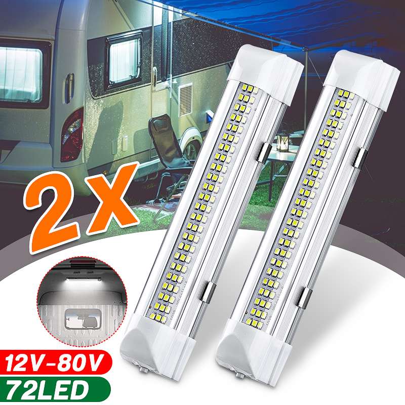 12V 72 LED Vehicle Interior Strip Lights ON/OFF Switch Bar Car Van Caravan Boat Truck Trailer lamp For Outdoor Camping Home: 2pc