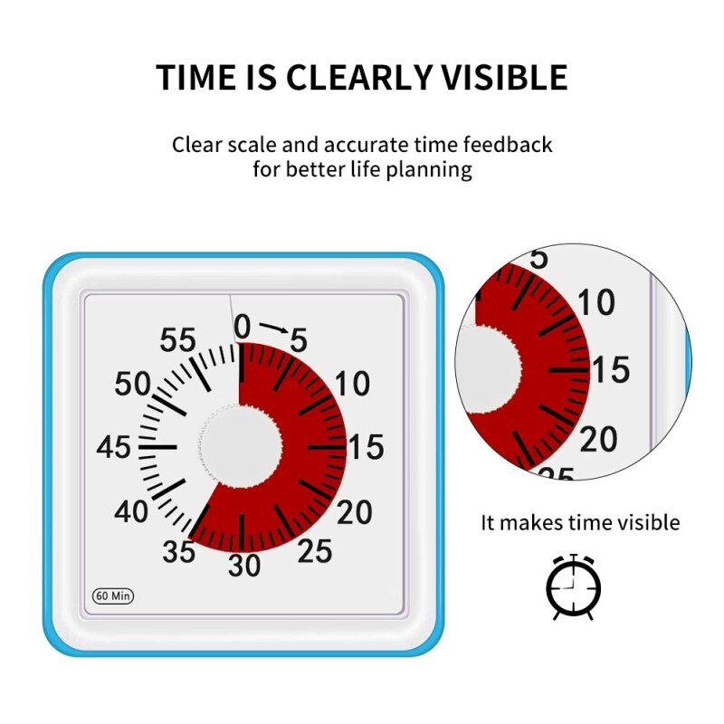 60 Minutes Timer Visual Analog Silent Countdown Clock Study Time Management Tool Practical Durable Timers