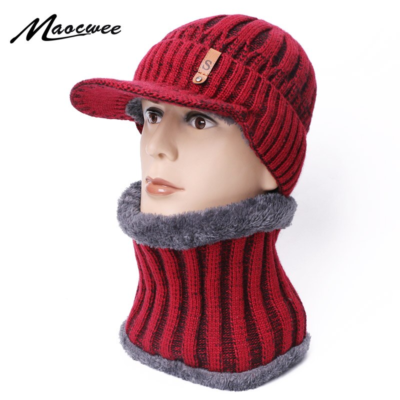 Conjunto de gorros y bufandas para hombre y mujer, gorros con ala, gorro de punto para mantener el calor, gorros de ganchillo para invierno