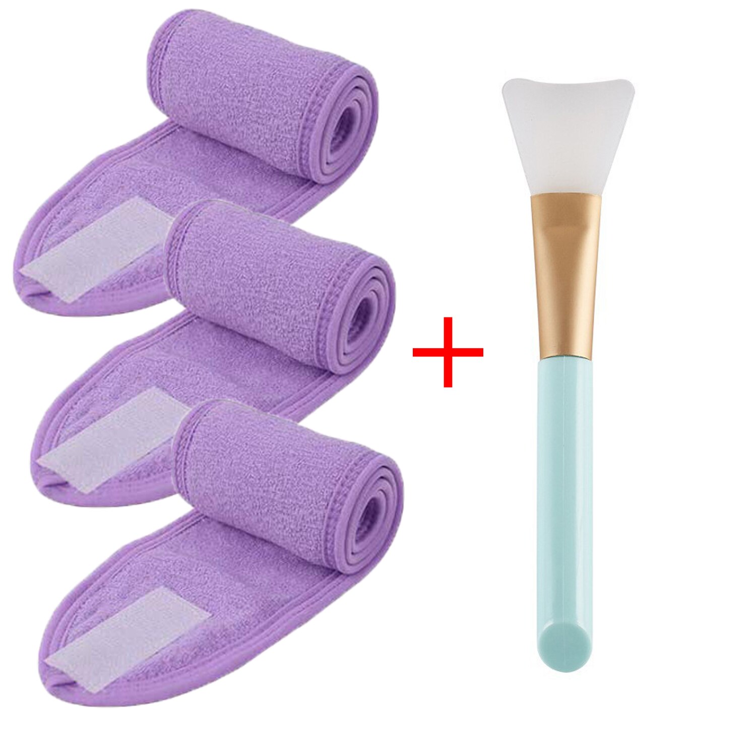 Diadema Facial ajustable con 1 Cepillo de mascarilla, accesorios de maquillaje para ducha, Spa, Yoga, lavado de cara, cosmética, 3 uds.: Purple