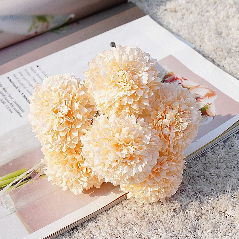 6 stykker  / 1 bunt silke nellike brude bukett bryllup hjem dekor kunstplanter dekorative blomster billig jul pompon: 6