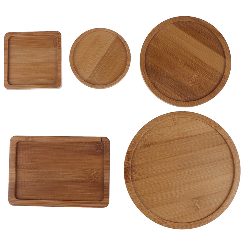 Bamboo Round Square Bowls Plates for Succulents Pots Trays Base Stander Garden Decor Home Decoration Crafts