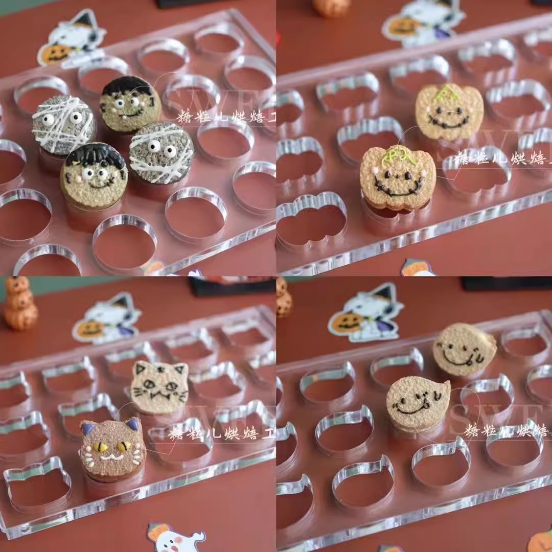1/1,5 cm Dicke Halloween Thema Jacquoise Schimmel Geist Kätzchen Kürbis aufbringen Französisch Macaron Sandwich Kuchen Nachtisch zurück geschirr Werkzeug