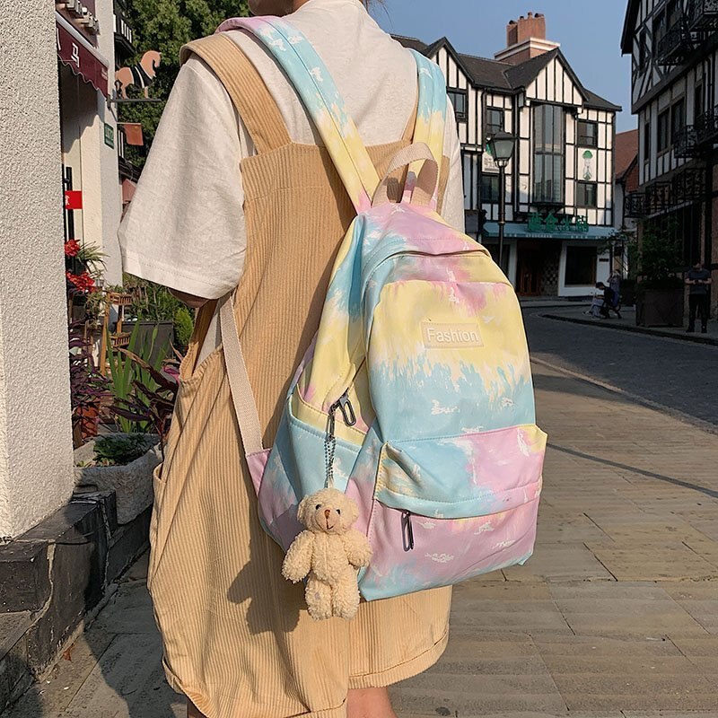Litthing kvinnor ryggsäck tie dye blandad färg kvinnor axelväska skolväska för tonårsflicka ryggsäckar resväska