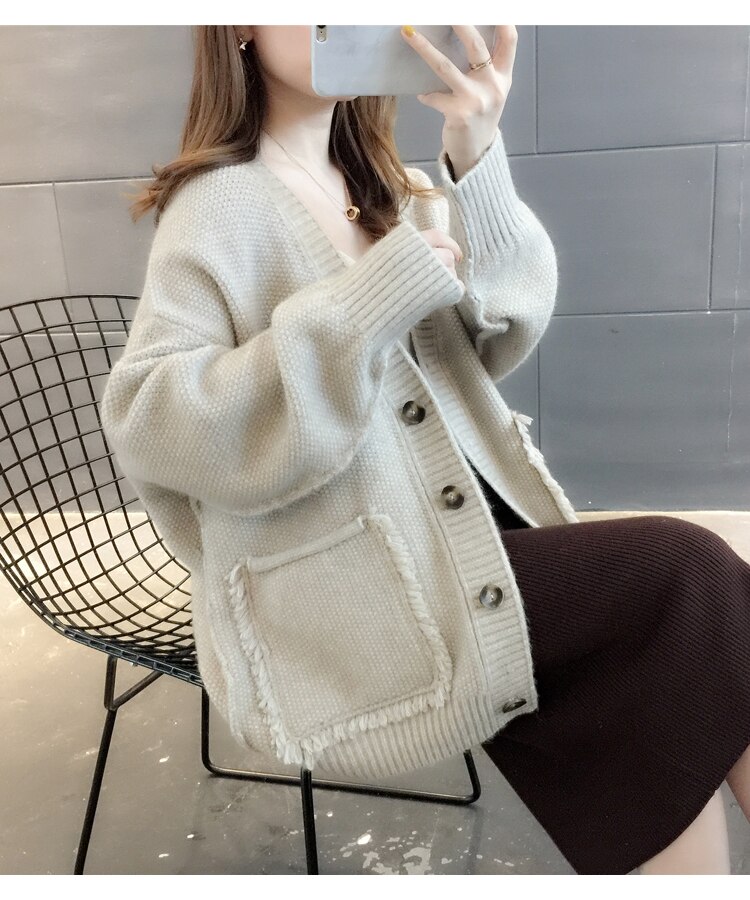 H.SA Otoño Invierno mujeres suéter de gran tamaño y Cardigans suéter largo mujeres Tops suéteres mujer abrigo de punto cálido paño suave