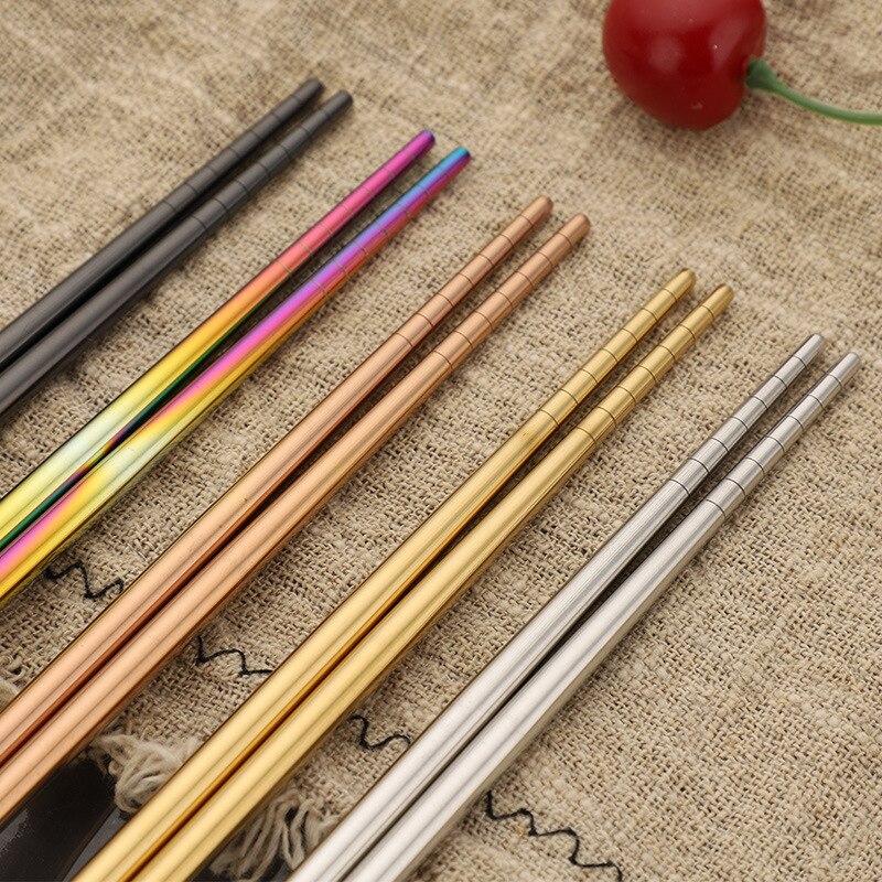 1 Pair Chopsticks Non-Slip Chinese Stainless Steel Reusable Metal Chopstick for Sushi Food Sticks Set Tableware Kitchen Tool