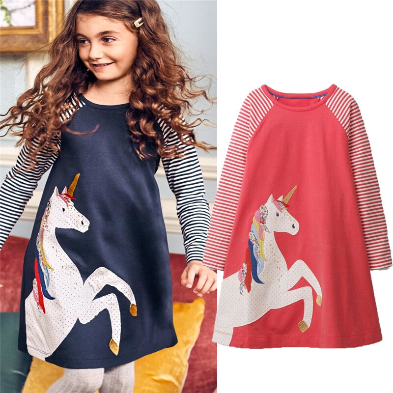 Enfant en bas âge enfants bébé filles mignon Animal dessin animé décontracté à manches longues rayé robe royaume-uni