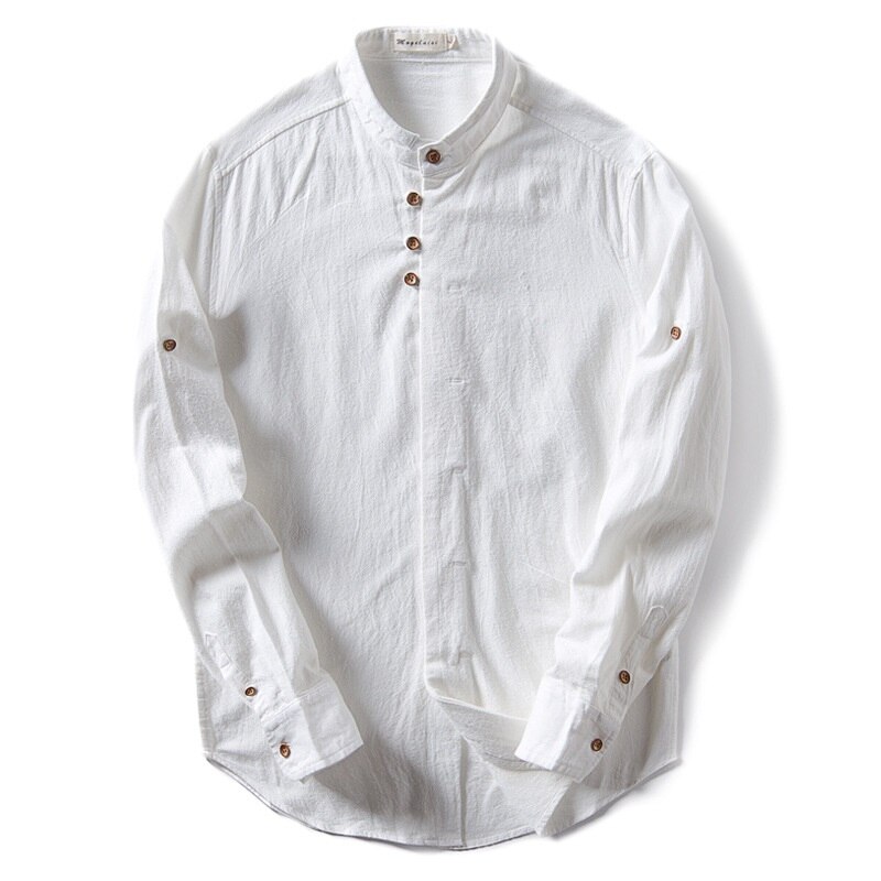 Men's Cotton Linen Shirts Long Sleeve Casual Slim Chinese Mandarin Collar Shirts Men Business Cotton Dress Shirt