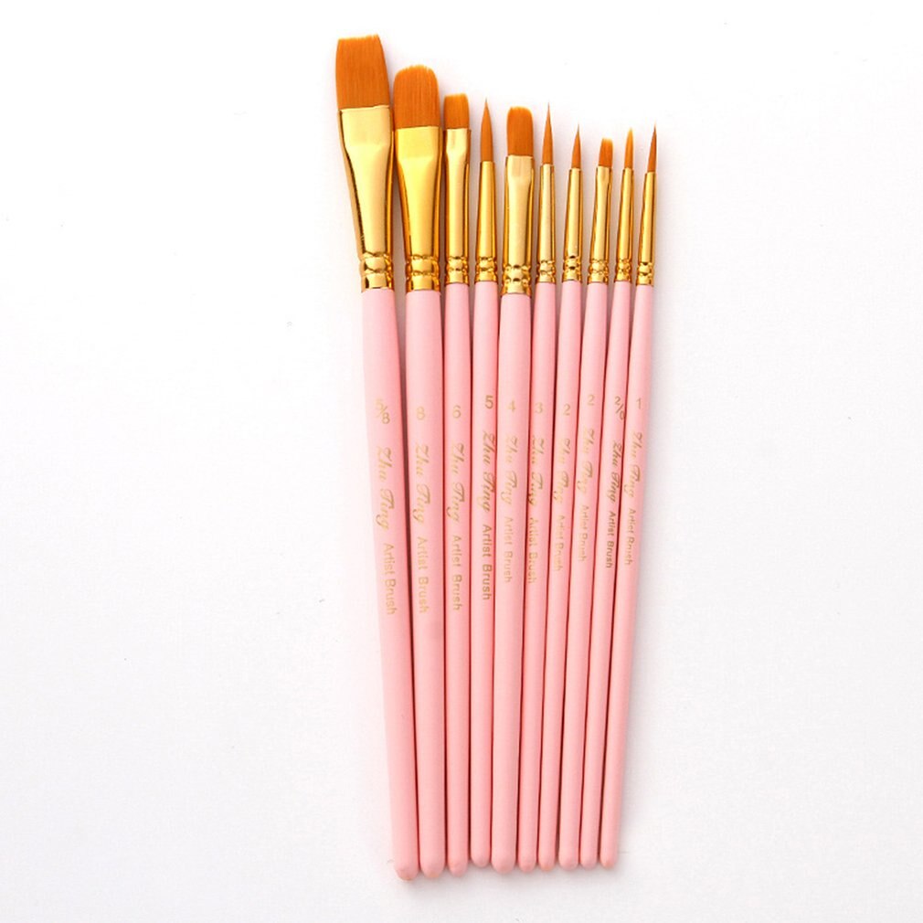 10 Stuks Nylon Kunstenaar Kwast Professionele Aquarel Acryl Houten Handvat Schilderij Borstels Kunst Levert Briefpapier
