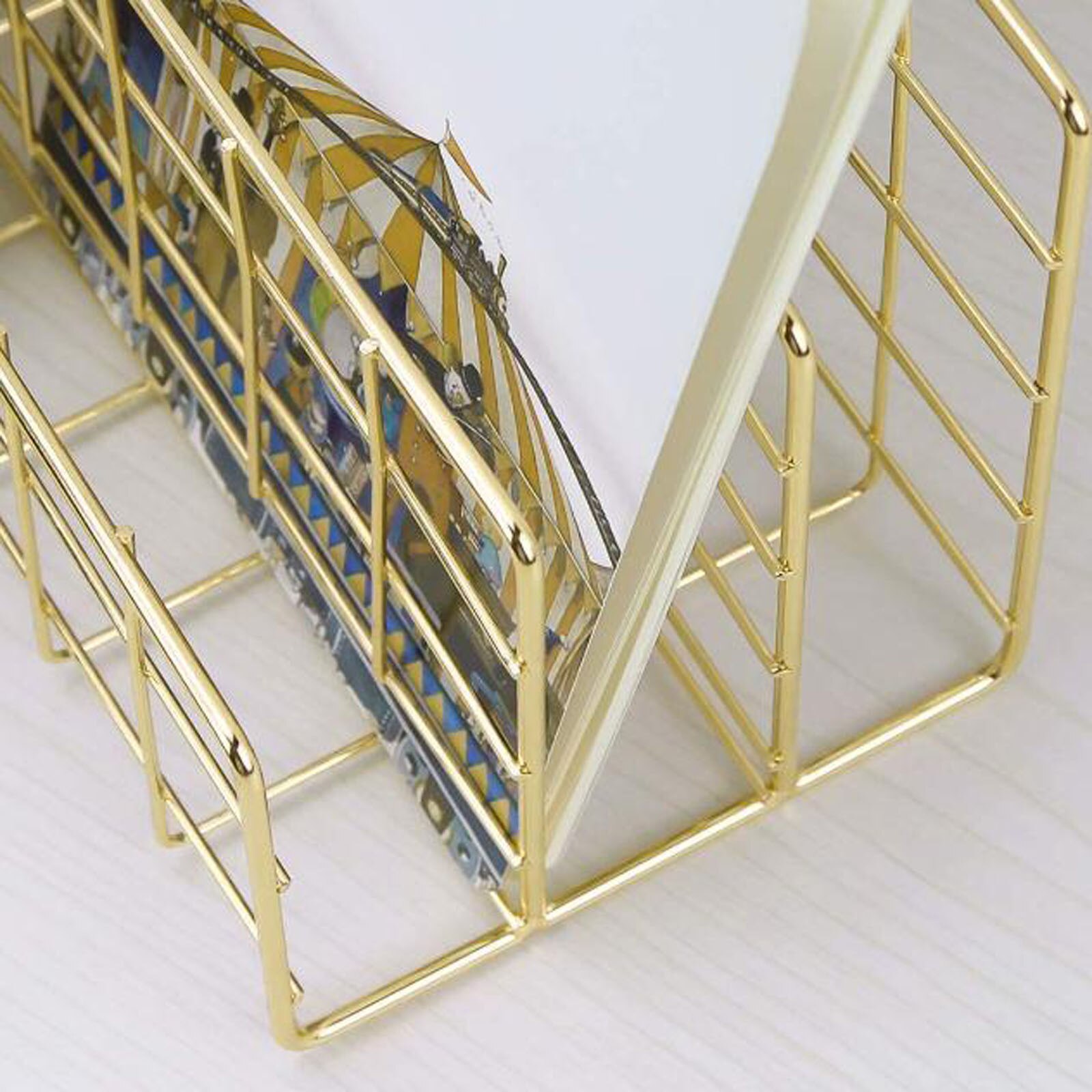 Metal Mesh Gold Desk Organizer Desktop Letter Sorter Mail Tray File Organiser Office Home Bookends Book Holder Business #YJ