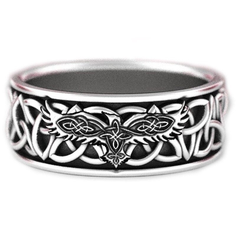 Mitologia nordycka gigantyczny wilk Fenrir bronić świątyni kruk biżuteria amulet prezent dla chłopaka mężczyzna wiking biodro chmiel głaz pierścień