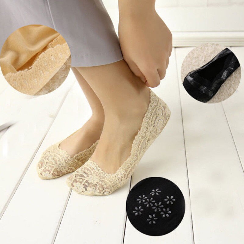 5Pairs Lot Ladies Women Girls Invisible Footsies Lace Sock Slipper Shoe Liner Trainer Ballerina Socks