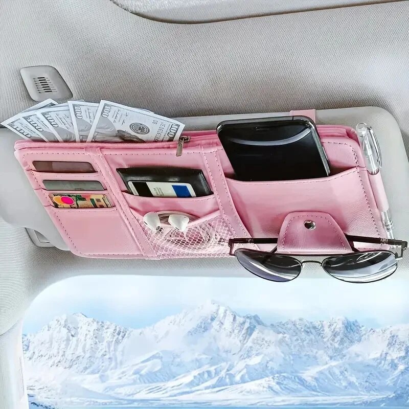 Organizador de viseira de sol para carro, suporte para celular, acessórios interiores de carro, bolso, armazenamento de cartão, suporte de montagem: Laranja