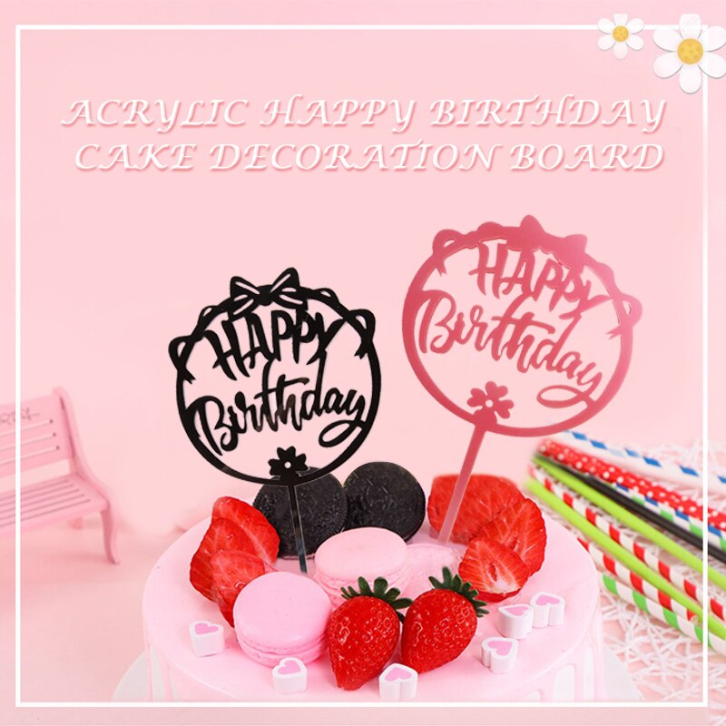 Akryl tillykke med fødselsdagskage topper farverige cupcake toppers flag kage udsmykning baby shower fest bryllup dekorationer forsyninger