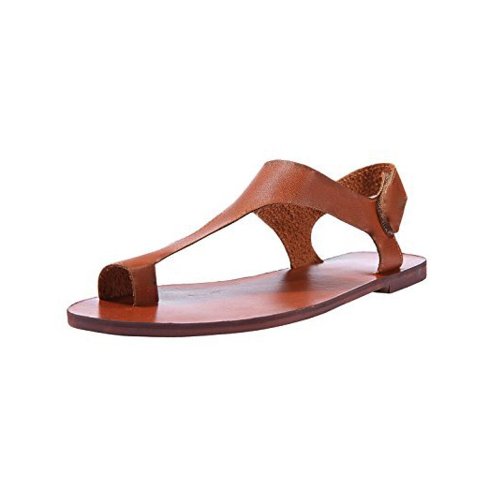 sandalias romanas Primavera Verano Flip Flop zapatos casuales correa de tobillo romano plano Clip Toe zapatos de sandalia planos de cuero: Marrón / 41