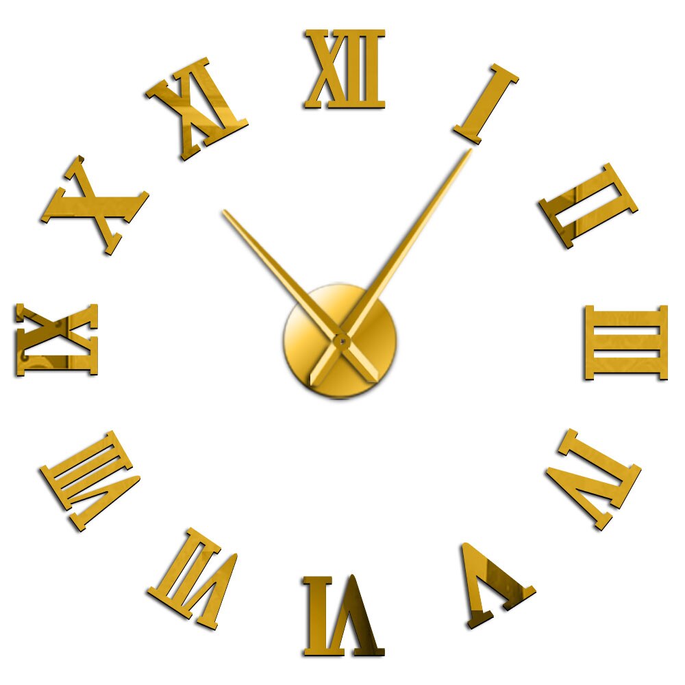 Moderne Diy Grote Wandklok 3D Spiegel Oppervlak Sticker Home Decor Art Giant Wandklok Horloge Met Romeinse Cijfers Grote klok: Gold / 27 Inch