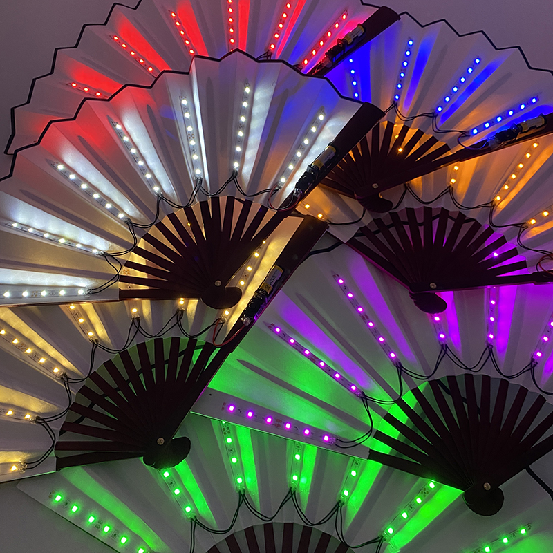 10inches Glow Folding LED Fan Dancing Light Fan Night Show Halloween Christmas Rave Accessories Carnival Supplies Dance Hand Fan