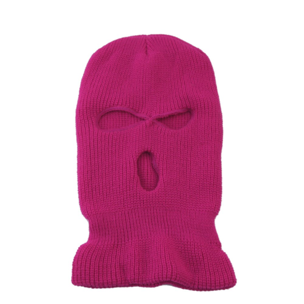 Ski Masker Gebreide Gezicht Cover Winter Volgelaatsmasker Voor Winter Outdoor Sport Winter Drie 3 Gat Bivakmuts gebreide Muts: Rose red