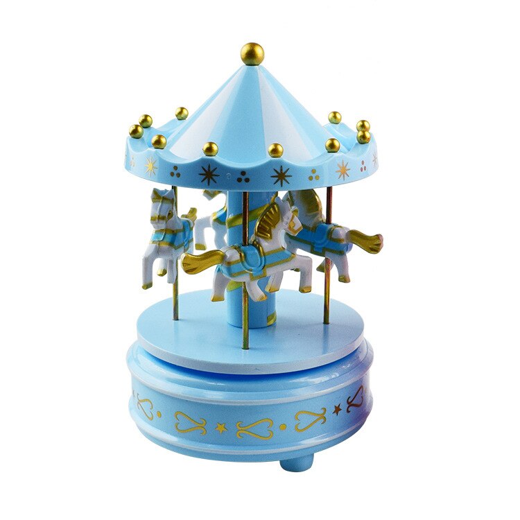 Merry-Go-Round Houten Muziekdoos Speelgoed Kind Baby Game Home Decor Carousel Horse Music Box Kerst Bruiloft: BLUE