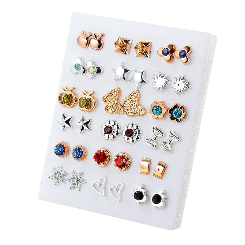 Mode Gemengde Rhinestone Gesimuleerde Pearl Geometrische Dier Hart Bloem Stud Oorbellen Set Voor Vrouwen Meisjes Kids Sieraden: WR744-5