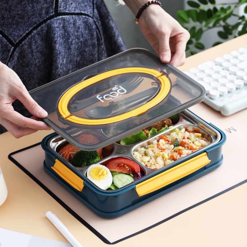 Bento Box Japanse Stijl Roestvrij Staal Lunchbox Voedsel Warmer Lekvrije Ontbijt Lunchbox Voor Kinderen Met Compartiment voedsel Doos